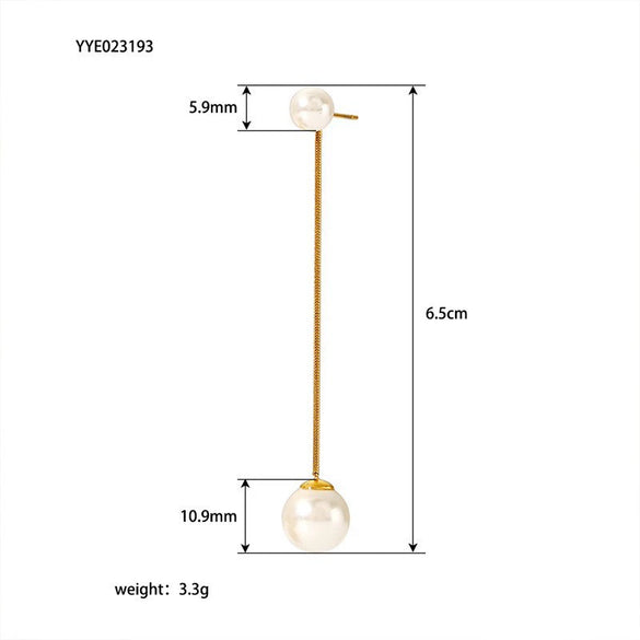 Wholesale Women's Natural Freshwater Pearl Tassel Earrings With Geometric Pattern Pvd Furnace Vacuum Real Gold Plated Stainless Steel Ear Needles Highend Minimalist Accessories