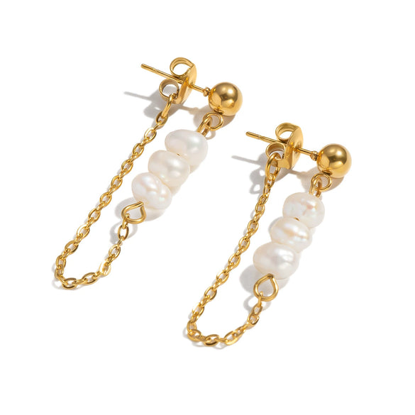Wholesale Women's Natural Freshwater Pearl Tassel Geometric Earrings With Vacuum Real Gold Plating In Pvd Furnace Light Luxury And Minimalist Style Jewelry Accessories