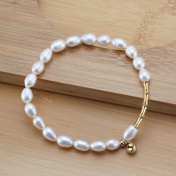 Wholesale Women's Natural Geometric 925 Sterling Silver Baroque Pearl Small Bell Bracelet With Electroplating