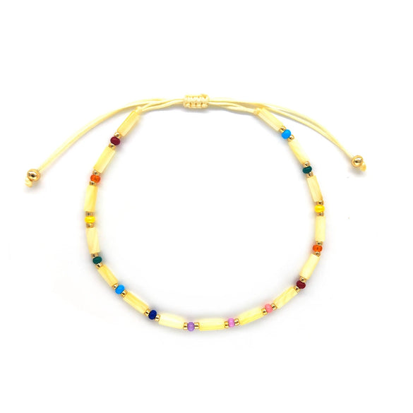 Wholesale Women's Natural Glass And Glaze Cylindrical Bead Handwoven Bracelet With Geometric Pattern