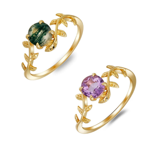 Wholesale Women's Natural Leaf Pattern Crystal Ring S925 Sterling Silver Gold Plated