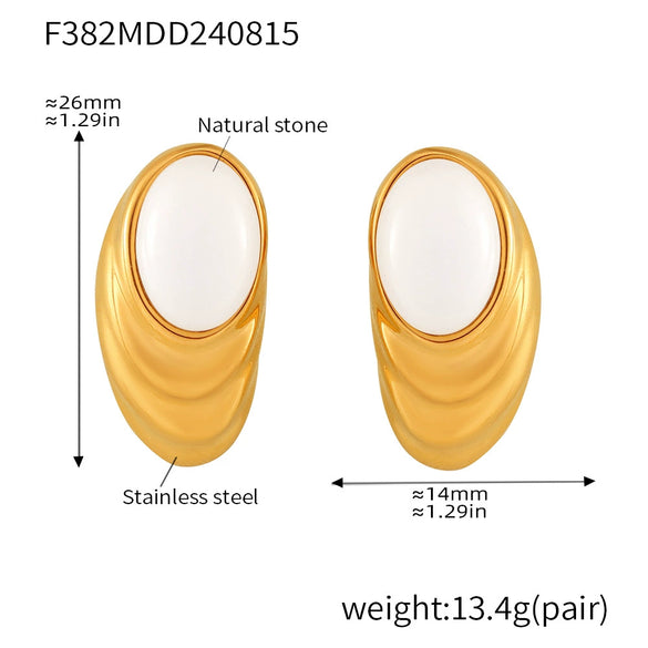 Wholesale Women's Natural Opal And Stainless Steel Ring Earrings With Water Ripple Design Pvd Plated In 18K True Gold