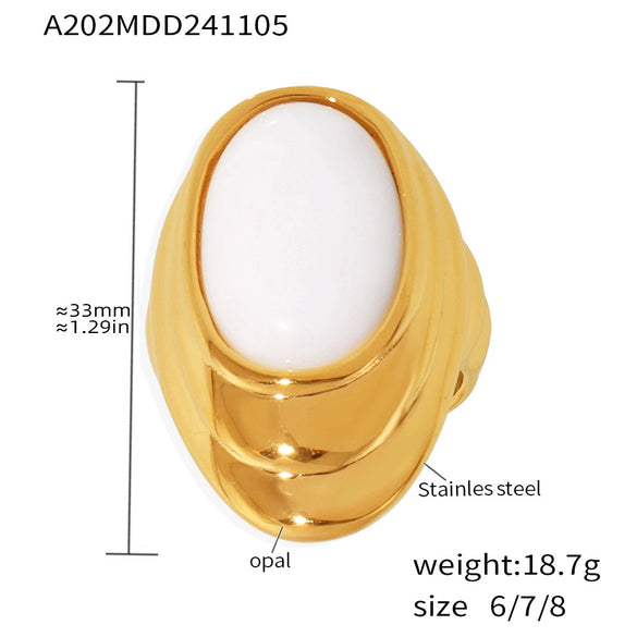 Wholesale Women's Natural Opal And Stainless Steel Ring Earrings With Water Ripple Design Pvd Plated In 18K True Gold