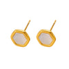 Wholesale Women's Natural Opal Faceted Geometric Hexagonal 316L Stainless Steel 18K Gold Plated Earrings