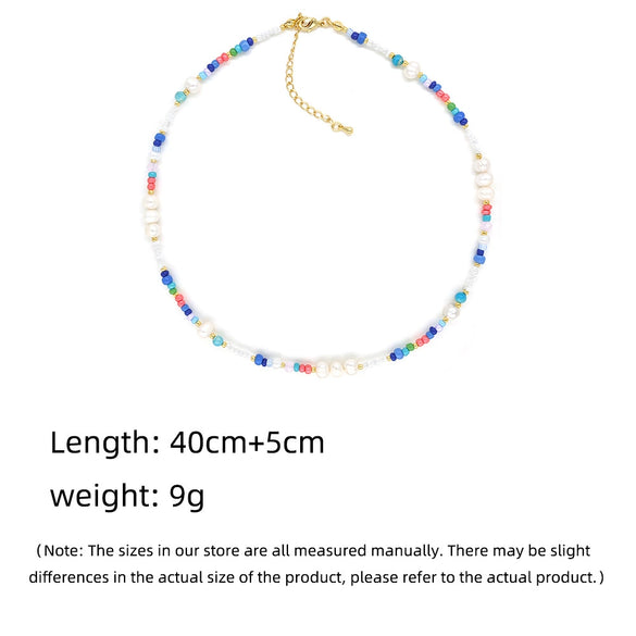 Wholesale Women's Natural Pearl And Organic Glass Geometric Beaded Clavicle Chain Hand Knitted In Ins Style