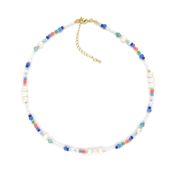 Wholesale Women's Natural Pearl And Organic Glass Geometric Beaded Clavicle Chain Hand Knitted In Ins Style
