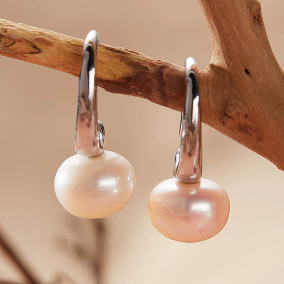 Wholesale Women's Natural Pearl Earrings S925 Sterling Silver Inlaid Geometric Style