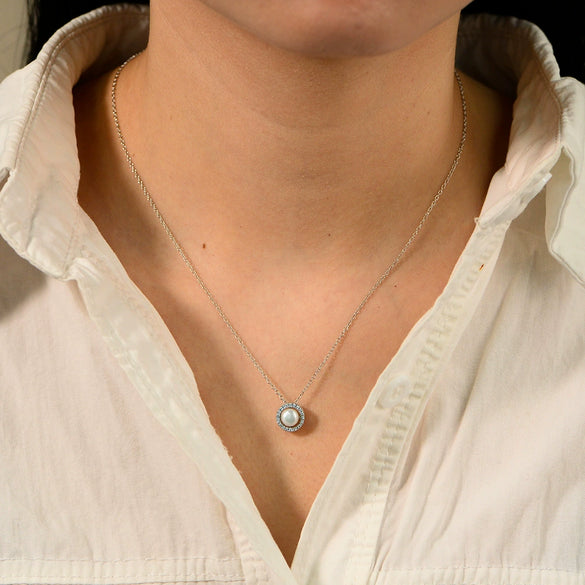 Wholesale Women's Natural Pearl Inlaid Geometric S925 Sterling Silver Cross Chain Necklace
