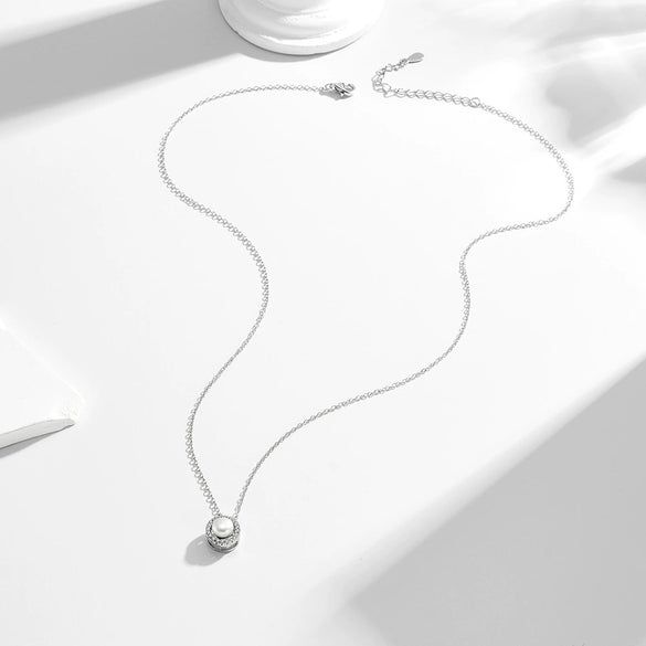Wholesale Women's Natural Pearl Inlaid Geometric S925 Sterling Silver Cross Chain Necklace