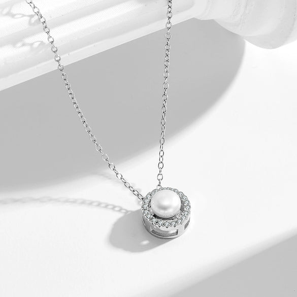 Wholesale Women's Natural Pearl Inlaid Geometric S925 Sterling Silver Cross Chain Necklace