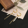 Wholesale Women's Natural Pearl Retro Tassel Earrings With Geometric Design And Real Gold Electroplating