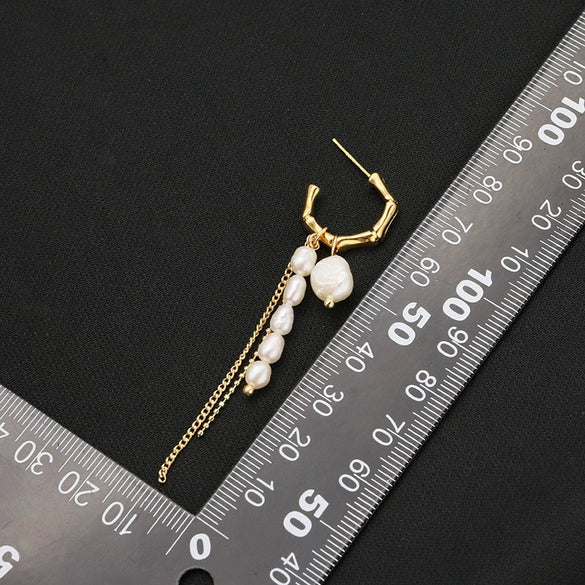 Wholesale Women's Natural Pearl Retro Tassel Earrings With Geometric Design And Real Gold Electroplating