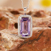 Wholesale Women's Natural Rectangular Amethyst Citrine Pendant Necklace In S925 Sterling Silver With Geometric Pattern And Crystal Setting
