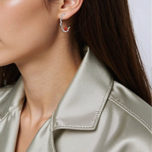 Wholesale Women's Natural Red Agate Pearl Earrings S925 Sterling Silver Wave Shape Set With Gemstones Light Luxury Design