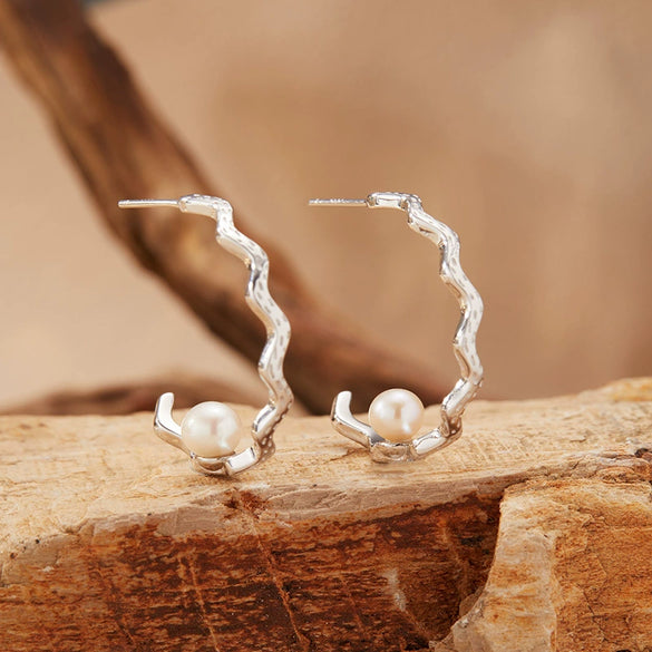 Wholesale Women's Natural Red Agate Pearl Earrings S925 Sterling Silver Wave Shape Set With Gemstones Light Luxury Design