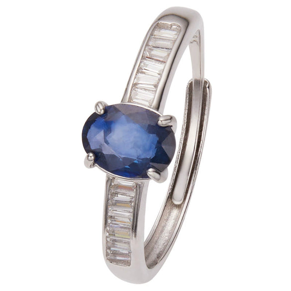Wholesale Women's Natural Sapphire Ring S925 Sterling Silver Geometric Light Luxury Style Set With Gemstones