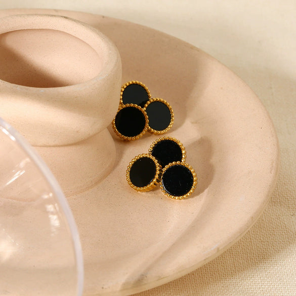 Wholesale Women's Natural Shell Inlaid Geometric Stainless Steel Earrings Plated With 18K Gold
