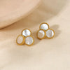 Wholesale Women's Natural Shell Inlaid Geometric Stainless Steel Earrings Plated With 18K Gold