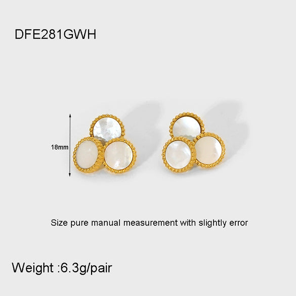 Wholesale Women's Natural Shell Inlaid Geometric Stainless Steel Earrings Plated With 18K Gold