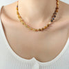 Wholesale Women's Natural Stone Agate Pig Nose Titanium Steel Necklace With O Shaped Chain Knot Braided Chain And Electroplated Geometric Design