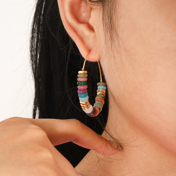 Wholesale Women's Natural Stone And Copper Geometric Handmade Electroplated Real Gold Earrings