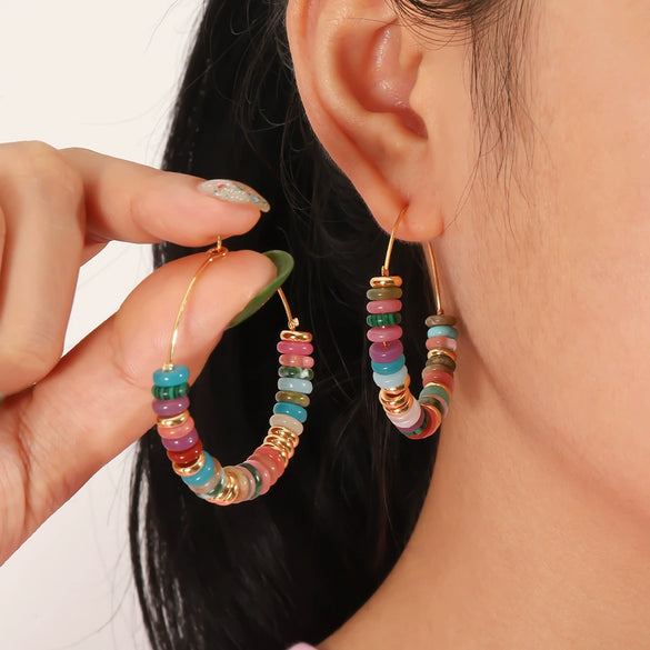 Wholesale Women's Natural Stone And Copper Geometric Handmade Electroplated Real Gold Earrings