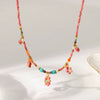 Wholesale Women's Natural Stone And Stainless Steel Flowershaped Pendant Beaded Necklace With Pvd Furnace Vacuum Real Gold Plating