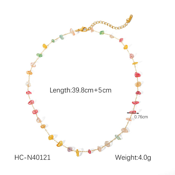 Wholesale Women's Natural Stone And Stainless Steel Geometric Beaded Necklace With Electroplating Design