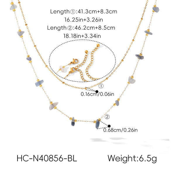 Wholesale Women's Natural Stone And Stainless Steel Geometric Gold Plated Doublelayered Necklaces