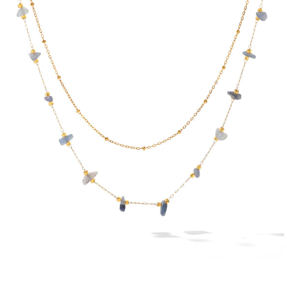 Wholesale Women's Natural Stone And Stainless Steel Geometric Gold Plated Doublelayered Necklaces