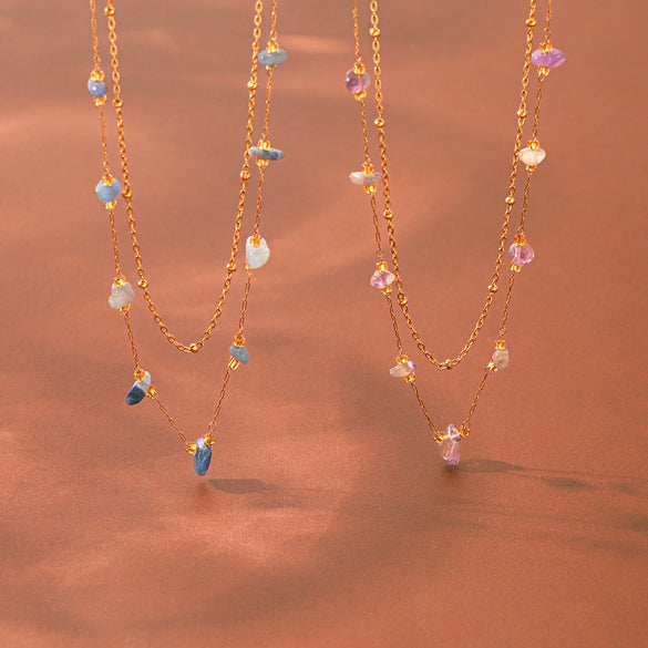 Wholesale Women's Natural Stone And Stainless Steel Geometric Gold Plated Doublelayered Necklaces