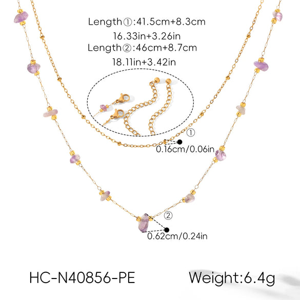 Wholesale Women's Natural Stone And Stainless Steel Geometric Gold Plated Doublelayered Necklaces