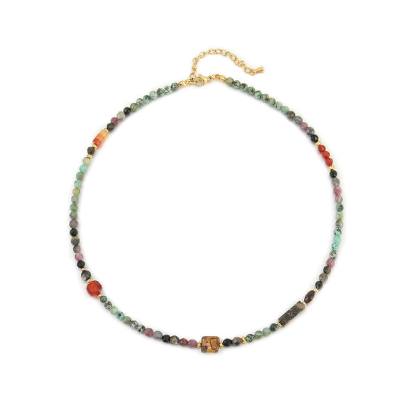 Wholesale Women's Natural Stone And Stainless Steel Geometric Vintage Handbeaded Clavicle Chain Necklace With Brass Star Pendant And Electroplating