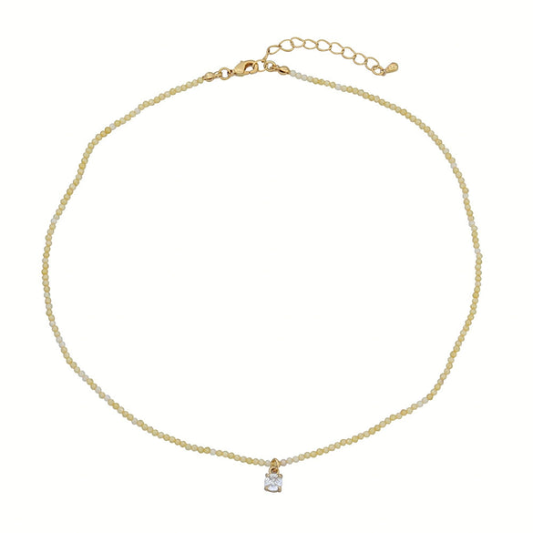 Wholesale Women's Natural Stone Beaded Stainless Steel Zircon Necklace Small Fresh Geometric Handmade Design