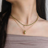 Wholesale Women's Natural Stone Beaded Stainless Steel Zircon Necklace Small Fresh Geometric Handmade Design