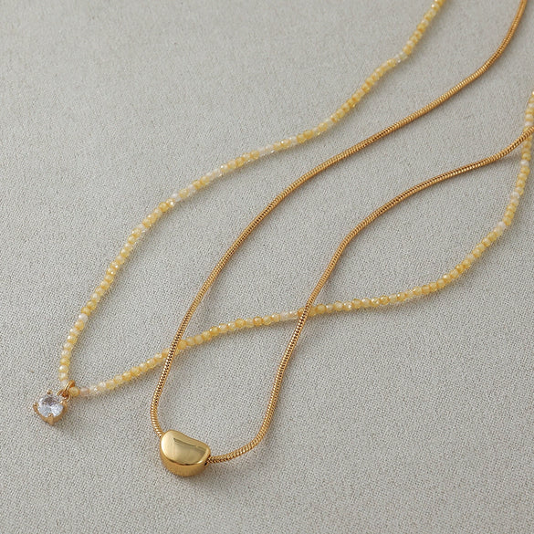 Wholesale Women's Natural Stone Beaded Stainless Steel Zircon Necklace Small Fresh Geometric Handmade Design