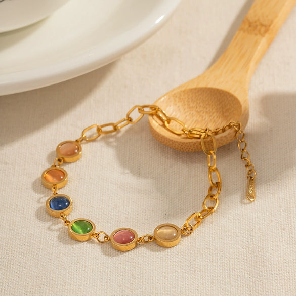Wholesale Women's Natural Stone Bracelet Stainless Steel Geometric Set With Precious Stones