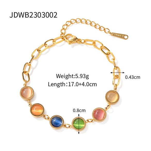 Wholesale Women's Natural Stone Bracelet Stainless Steel Geometric Set With Precious Stones