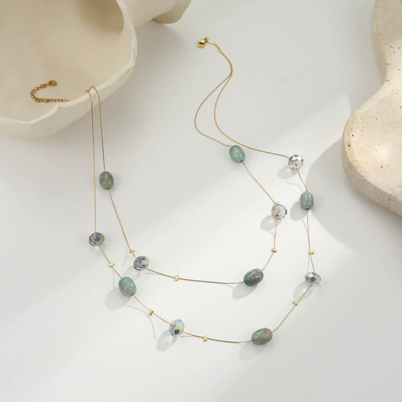 Wholesale Women's Natural Stone Handbeaded Elegant Sweater Chain Necklace In Geometric Pattern Made Of Resin And Titanium Steel With Electroplating
