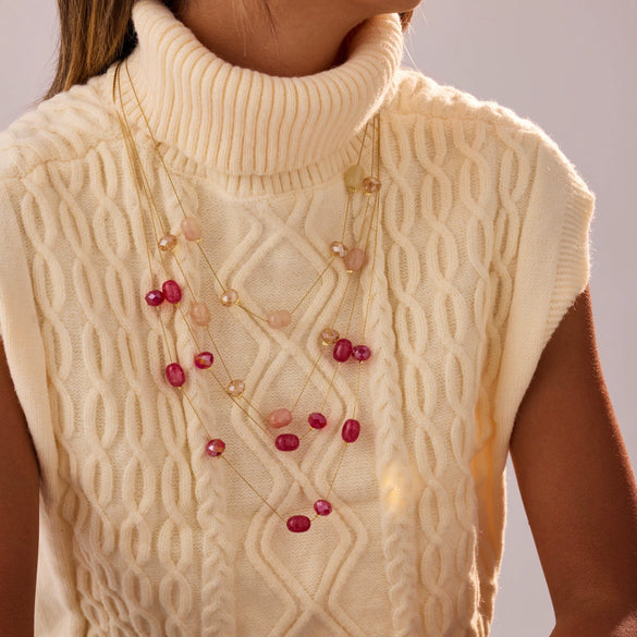 Wholesale Women's Natural Stone Handbeaded Elegant Sweater Chain Necklace In Geometric Pattern Made Of Resin And Titanium Steel With Electroplating