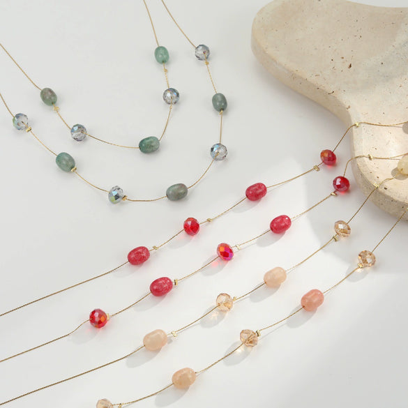 Wholesale Women's Natural Stone Handbeaded Elegant Sweater Chain Necklace In Geometric Pattern Made Of Resin And Titanium Steel With Electroplating