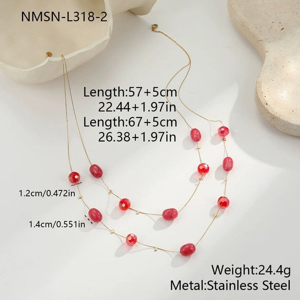 Wholesale Women's Natural Stone Handbeaded Elegant Sweater Chain Necklace In Geometric Pattern Made Of Resin And Titanium Steel With Electroplating