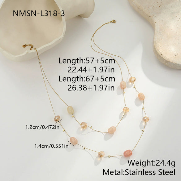 Wholesale Women's Natural Stone Handbeaded Elegant Sweater Chain Necklace In Geometric Pattern Made Of Resin And Titanium Steel With Electroplating