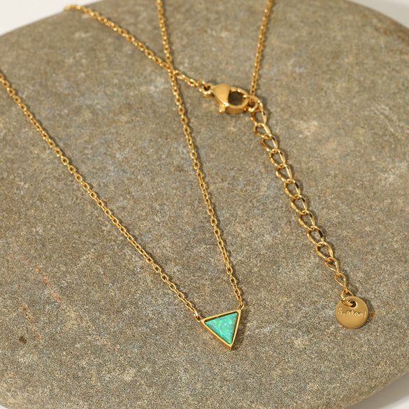 Wholesale Women's Natural Stone Opal Geometric Triangle Pendant Necklace With Cross Leather Corner Chain And Stainless Steel Electroplated Jewelry
