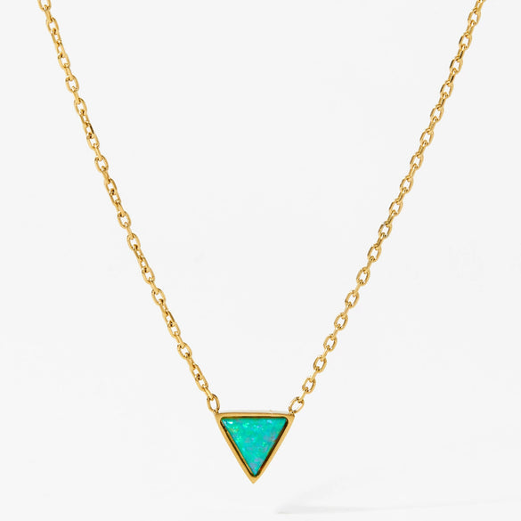 Wholesale Women's Natural Stone Opal Geometric Triangle Pendant Necklace With Cross Leather Corner Chain And Stainless Steel Electroplated Jewelry