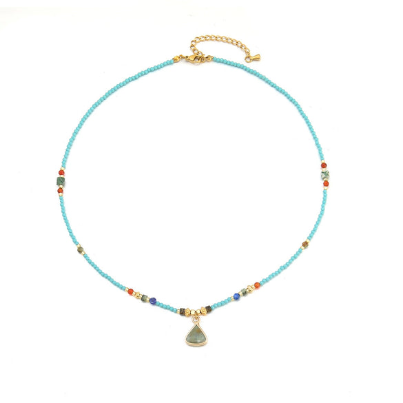Wholesale Women's Natural Stone Stainless Steel Copper Geometric Handmade Stacked Beaded Necklace