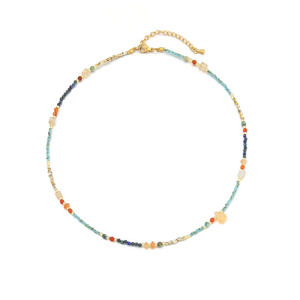 Wholesale Women's Natural Stone Stainless Steel Copper Geometric Handmade Stacked Beaded Necklace