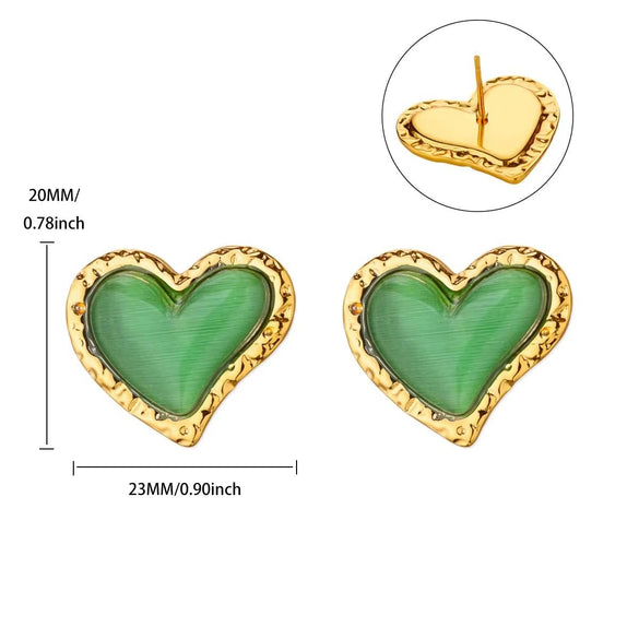 Wholesale Women's Natural Stone Stainless Steel Light Luxury Style Heart Shaped Electroplated Earrings