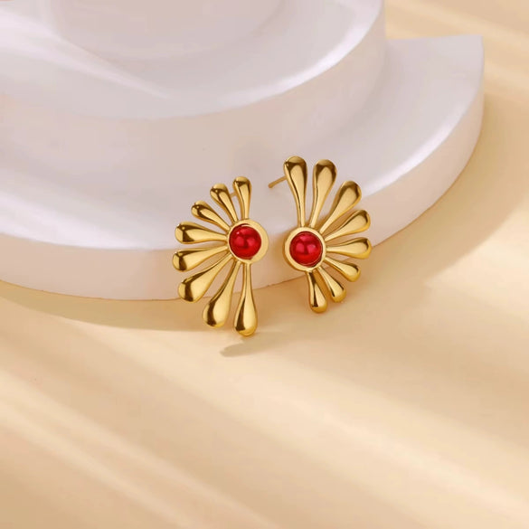 Wholesale Women's Natural Stone Stainless Steel Light Luxury Style Heart Shaped Electroplated Earrings