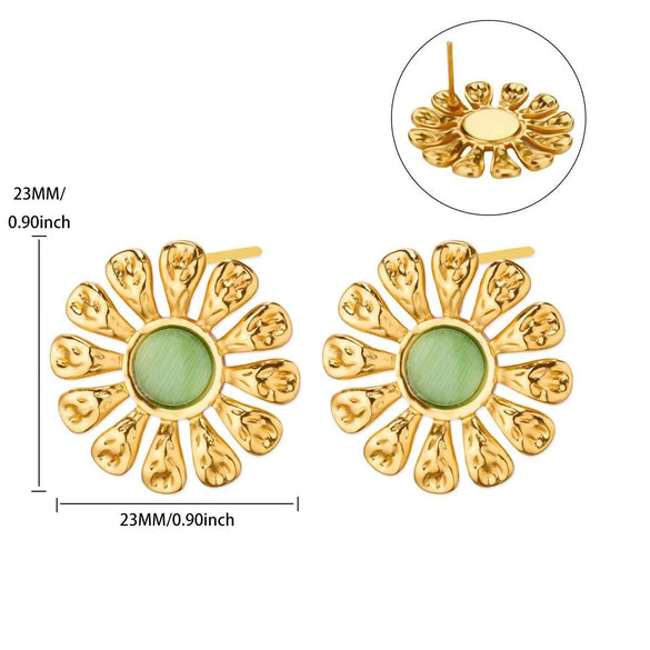 Wholesale Women's Natural Stone Stainless Steel Light Luxury Style Heart Shaped Electroplated Earrings